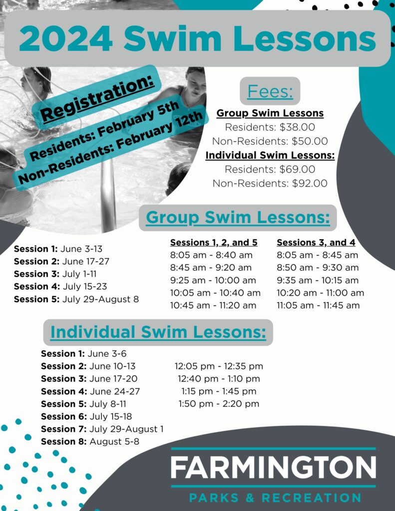 Schedule of Swim Lessons Summer 2024
