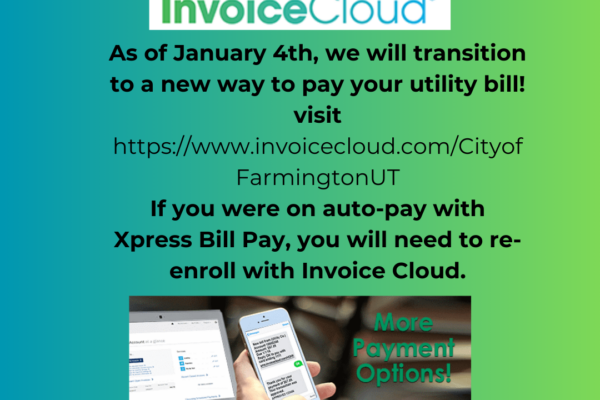 green box explaining a new utility payment software will be available January 3rd. Customers must re-enroll in auto-pay
