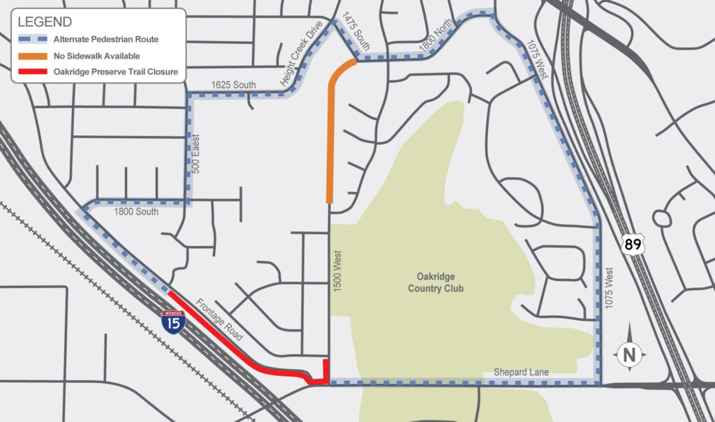 Map of Trail Closure and Recommended Pedestrian Detour