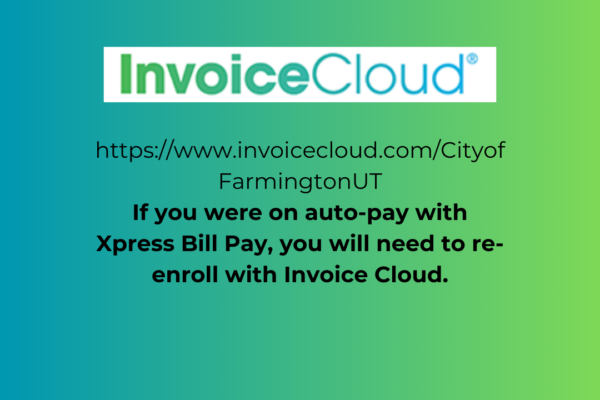 green and blue square stating Invoice Cloud is live and replaced Xpress Bill Pay.