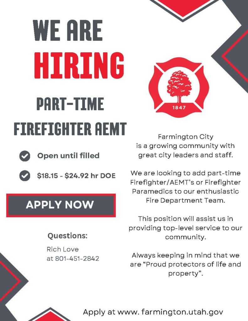 Hiring announcement from Farmington Fire Department - PT firefighter/AEMT