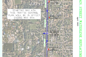 Construction Closure Map for May 6 through May 9. Main Street will remain closed to Northbound traffic. Access to Main Street will be available on 300 North and 600 North from the East. Entrance to and from the Preserve and Grove subdivisions must comply with signage present on scene.