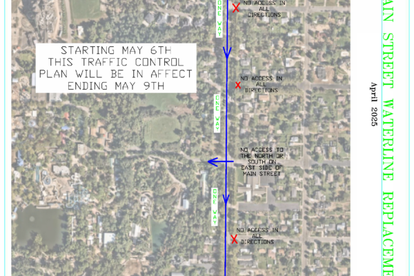 Main Street / 600 N Road Closure Starts April 5th Construction Closure Map for May 6 through May 9. Main Street will remain closed to Northbound traffic. Access to Main Street will be available on 300 North and 600 North from the East. Entrance to and from the Preserve and Grove subdivisions must comply with signage present on scene.
