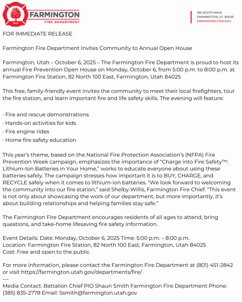 News Release Fire Department